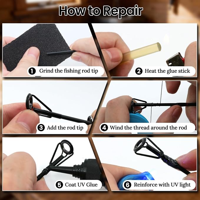 9KM DWLIFE Fishing Rod Tip Repair Kit, Black Stainless Steel, Wear Resistant Ceramic Ring, Guide Replacement 25/35/45/60/65pcs