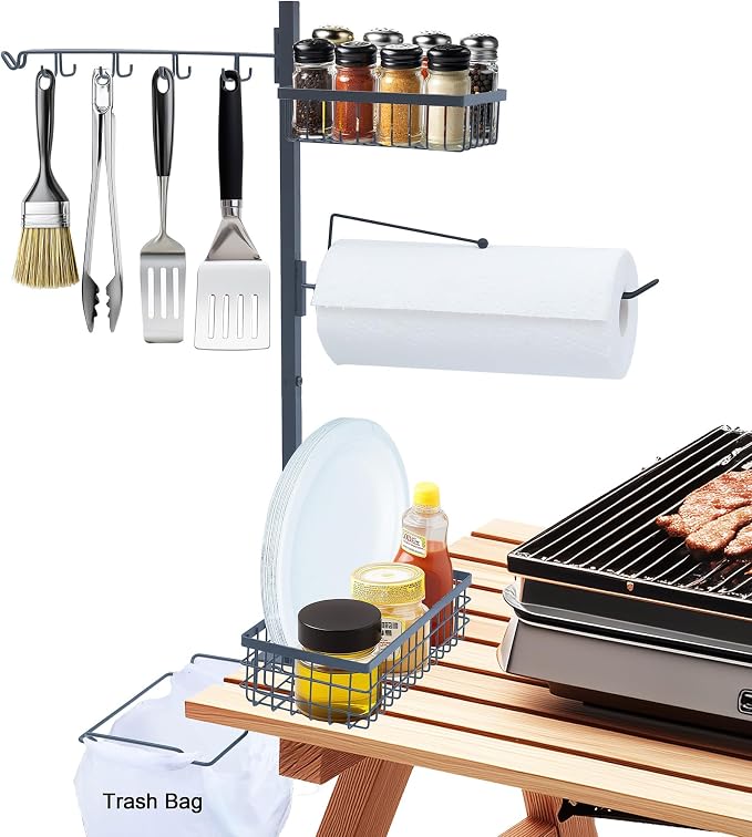 Griddle Caddy for Blackstone, 5-in-1 Outdoor Grill Organizer with Hanging Trash Bag Holder | Grill Tool Holder for Camping BBQ Accessories Storage | Grilling Gifts for Men, Dad, Father's Day