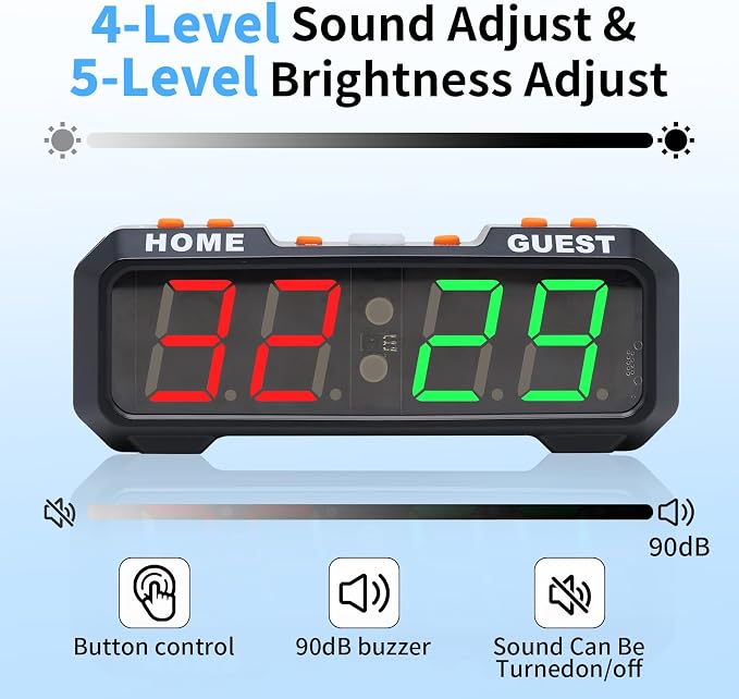 Digital Scoreboard with 7 Color Change, Portable Electronic Scoreboard with Battery Powered, Portable Score Keeper with Buzzer for Pingpong/Board Game/Indoor & Outdoor Game