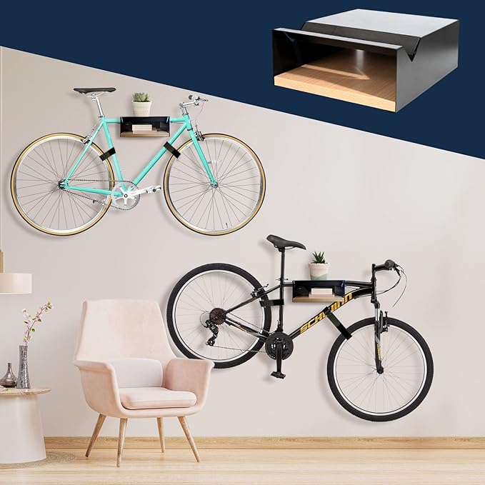 MOSHAY Bicycle Wall Mount S-Rack Bicycle Holder Aluminium Wood - Bicycle Mount for Road Bike Gravel Bike Touring Bike - Bicycle Stand Wall Indoor Storage for Garage Living Room
