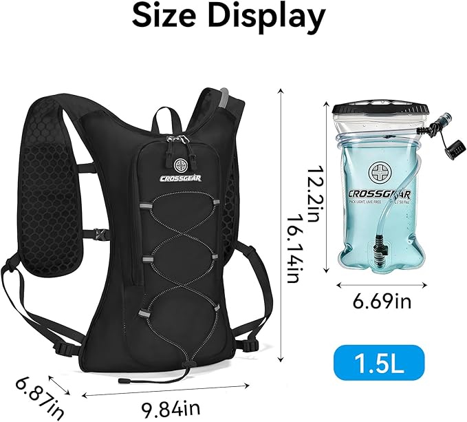 Lightweight Hydration Backpack with 1.5L TPU Water Bladder, CROSSGEAR Running Hydration Vest, Ultralight Hiking Backpack for Women Men, Running Water Daypack for Cycling Hiking Marathon