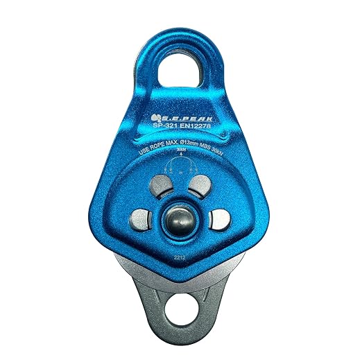 30kN Upgraded Rescue Double Pulley Sheave with Swing Plate,CE High Strength Pulley for Backyard Zipline, Climbing, Rock Rescue Lifting, Hauling, Fit Rope up to 13 mm/Holds Up to 6750lbs,Blue