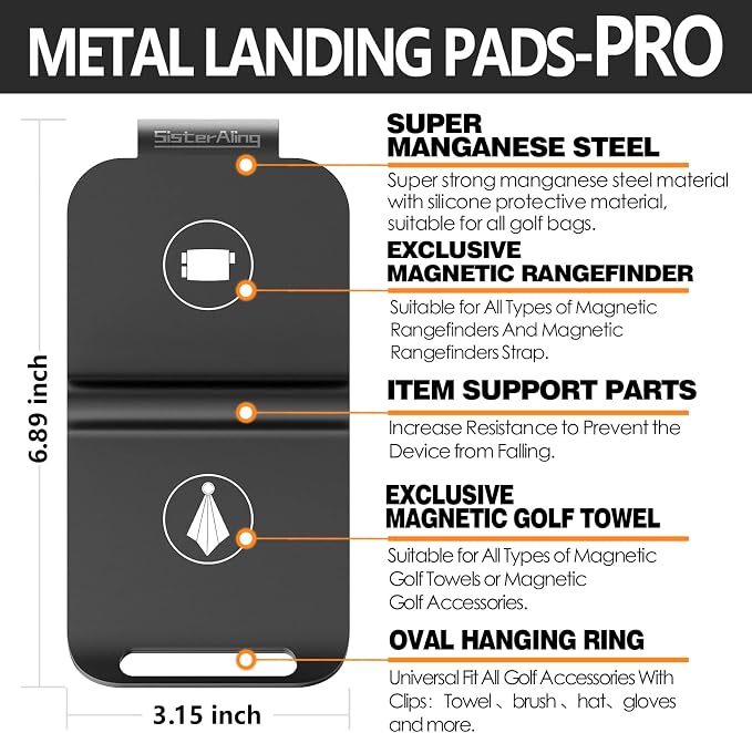 Magnetic Clip（ 2 Pack ） for Golf Towel and Metal Landing Pad-PRO（ 1 Pack ） for Golf Bags