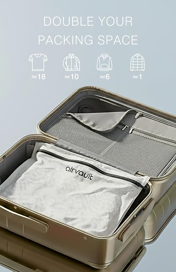 AirVault Vacuum Storage Bags for Travel with Air Pump, Waterproof Compression Packing Organizer, IPX8 Vacuum Travel Bag for Carry On Suitcase & Backpack (15L Flat, 2-Pack)