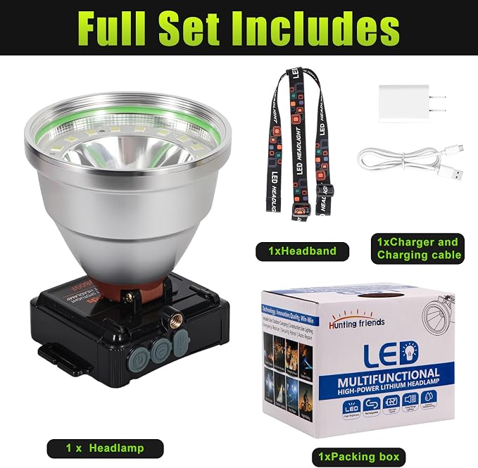 Rechargeable LED Headlamp with Flood and Spot Beam, Power Display, 4 Lighting Modes, Ultra Bright High Lumen Waterproof Head Torch for Camping, Running, Hiking, Fishing, Hunting, Outdoor Activities