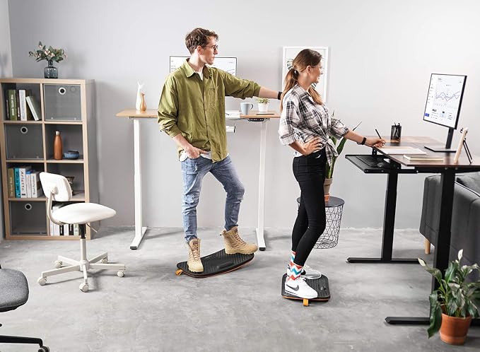FEZIBO Standing Desk Mat with Anti Fatigue Bar, Wooden Wobble Balance Board with Ergonomic Design Comfort Floor Mat