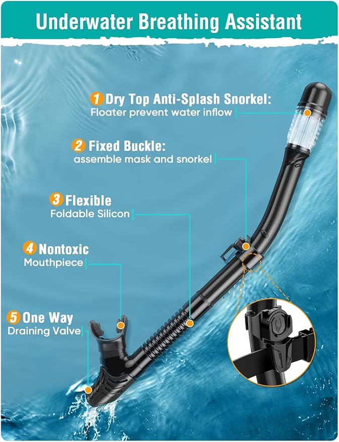 Seovediary Snorkel Set Adults Snorkeling Gear Anti-Fog Panoramic View Swim Mask Dry Top Snorkel Kit with Carry Bag for Snorkeling Scuba Diving Swimming Travel