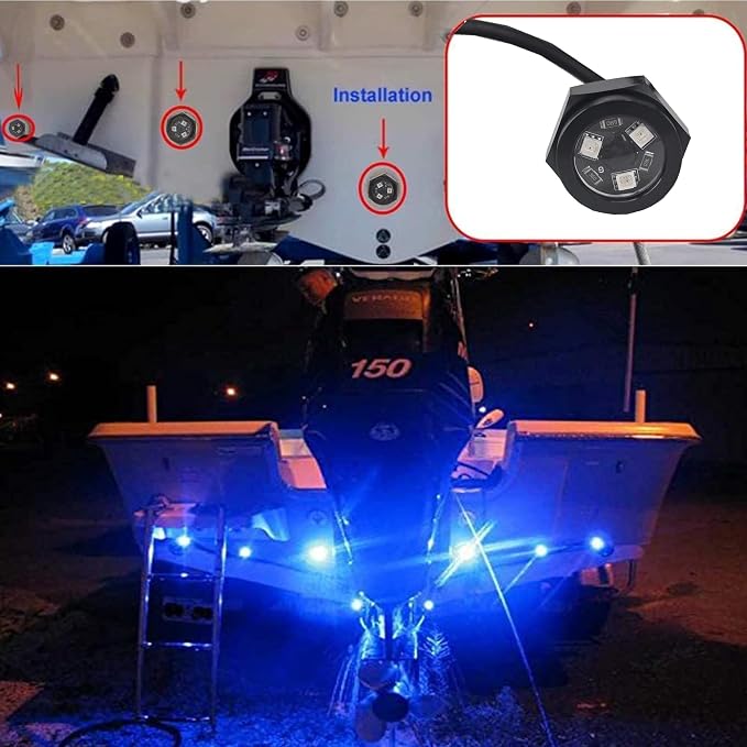 RGB LED 1/2in NPT Boat Drain Plug Light Underwater Lights with 4-Key RF Remote Control,DC12V,50000hr Lifespan Marine Led Lamp for Garber-Fishing,Swimming,Diving(Pack of 2)