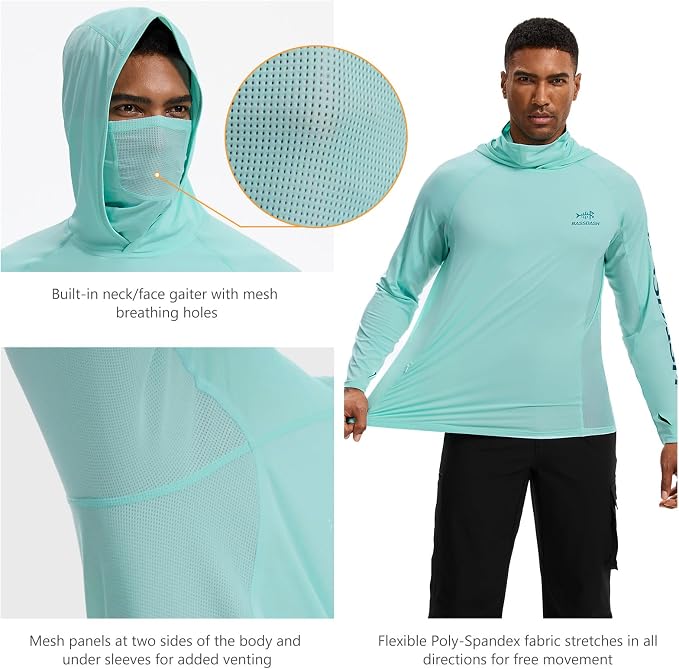 BASSDASH Men’s UPF 50+ Graphic Fishing Hoodie Shirts with Mask Pocket UV Long Sleeve Moisture Wicking FS47M
