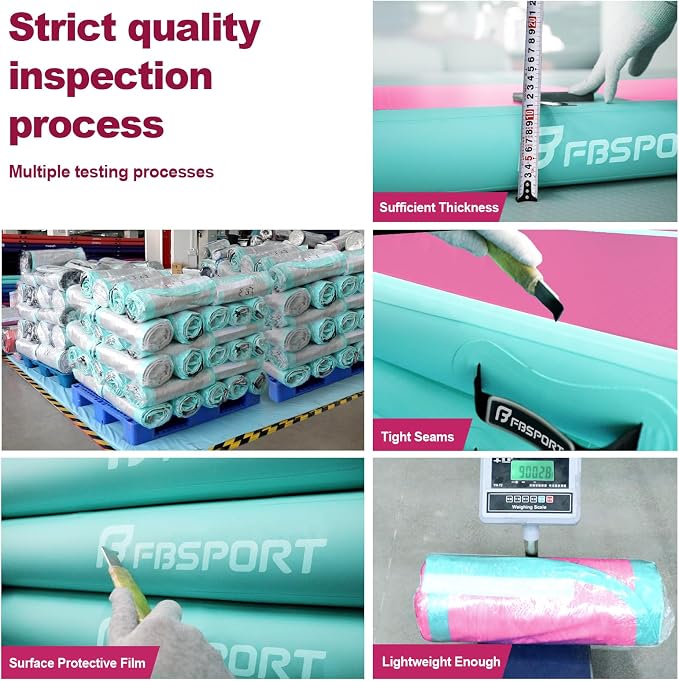 FBSPORT Inflatable Air Gymnastics Mat Training Mats 4/8 inches Thickness Gymnastics Tracks for Home Use/Training/Cheerleading/Yoga/Water with Pump