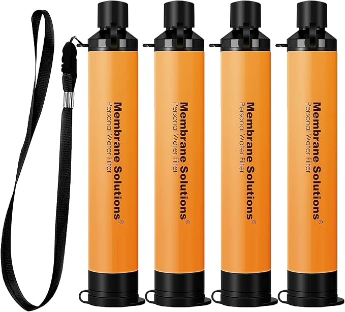 4 Pack Personal Water Filter Straw Orange Bundle with 2Pcs Carrying Case Protective Covers