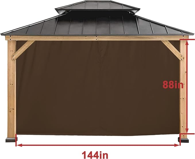 Coastshade Gazebo Pergola Canopy Panel Sidewalls Replacement 12ft Gazebo Pergola Privacy Panels Sidewall for Gazebos with 14Curtain Rings &14Rail Hooks, Brown