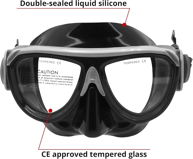 Aviator Diving Mask - Tempered Glass, Anti-Leak Silicone Skirt - Scuba Dive, Freediving, Spearfishing, Snorkel Mask for Adults