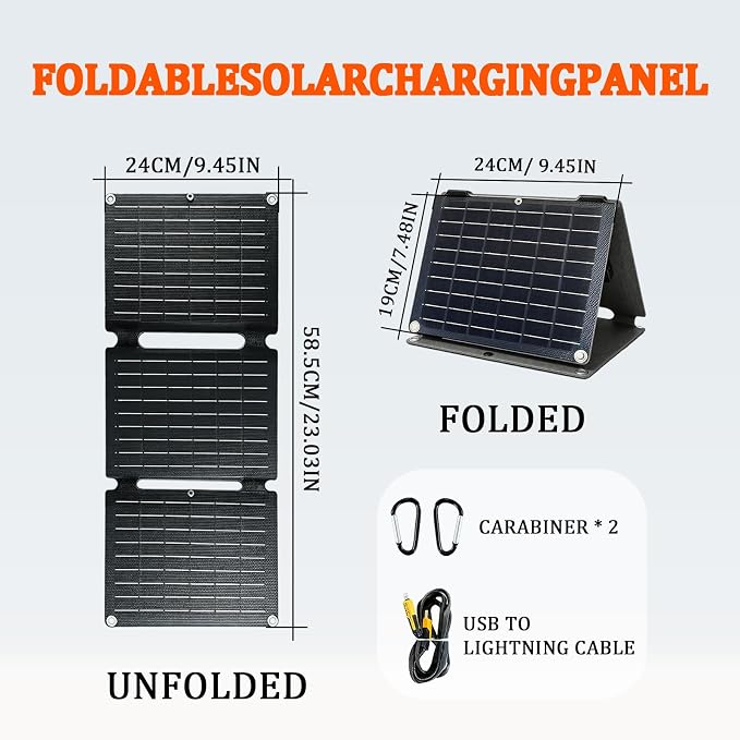 20W Portable Foldable Solar Panel, 3-Fold Solar Charger with USB QC3.0 & DC Outputs, lPx4 Waterproof Solar Panel Charger for Camping, Hiking, Portable Source, Emergency Power Outage