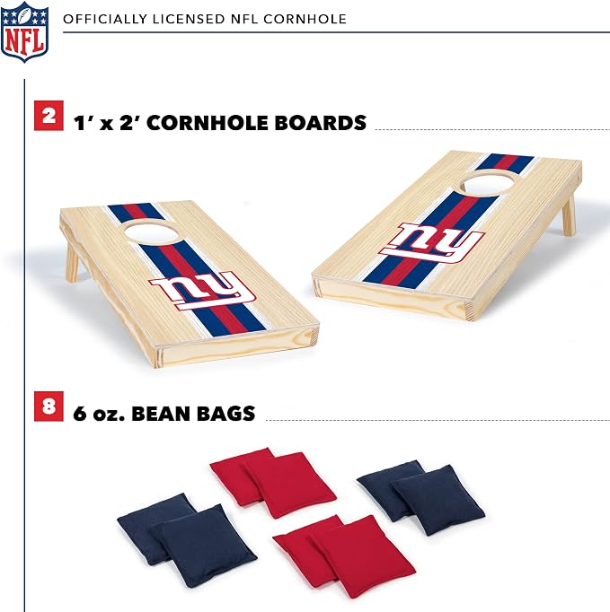 NFL Football Portable Size 1' x 2' Solid Wood Cornhole Set with Direct Print HD Team Graphics – Travel Size