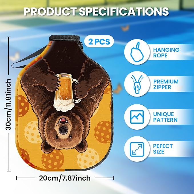 CUTHOLLOW 2PCS Pickleball Paddle Cover with Zipper, Compatible with with 11.81 x 7.87 Inch USAPA Paddles, Neoprene Scratch-proof & Machine Washable Racket Bag