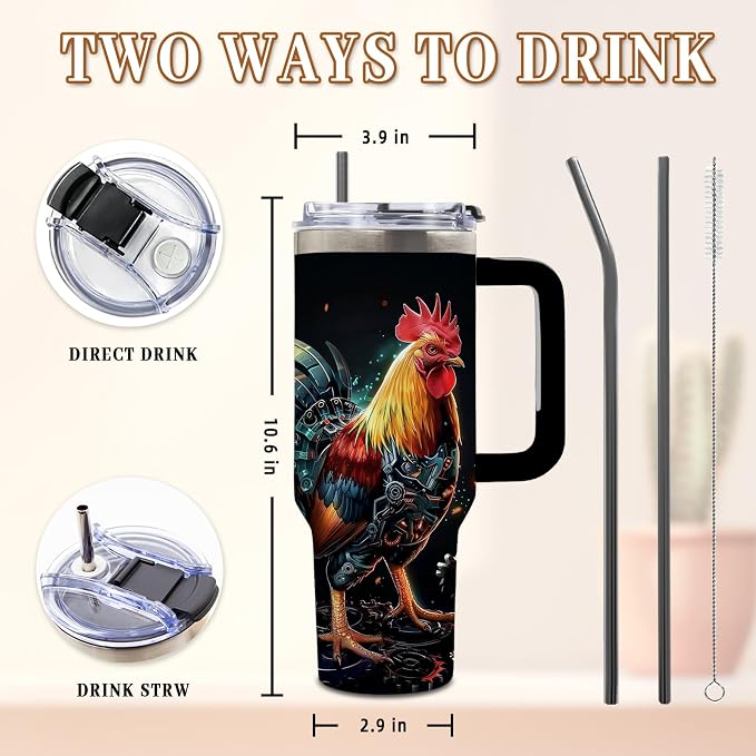 DUUV Mechanical Rooster Tumbler 40oz, Insulated Chicken Gifts for Men | Cyber Rooster Tumbler Leakproof, Robot Chicken Water Bottle for Gym, Fathers Day Birthday Gifts for Chicken Owners, 1 Pack