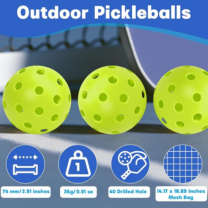 SAYAYA 24/50 Pack Outdoor Pickleball Balls Premium High Visibility Pickleballs Stable Flight & Consistent Bounce 40 Holes Pickle Balls with Mesh Bag for Beginners, Tournaments, Family & Outdoor Play