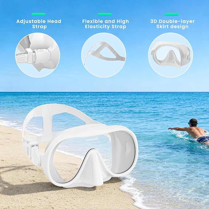 Snorkeling Gear for Adults, Snorkel Set Adult, Scuba Diving Mask, Panoramic View Anti-Leak Anti-Fog Dive Swimming Goggles Tempered Glass Panoramic Wide View Travel Portable Foldable
