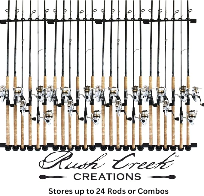 Rush Creek Creations 6 Rod Fishing Holder - Vertical/Horizontal Rack for Garage Organization and Wall Storage