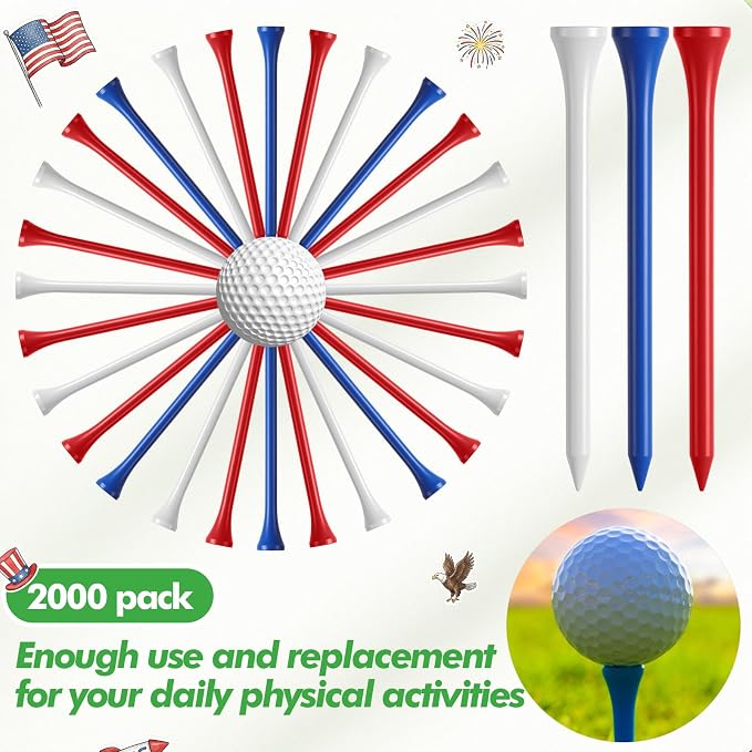 Mudder 2000 Pcs Bamboo Golf Tees Bulk Professional Golf Tees Reduce Friction Side Spin for Club Men Women Kids Accessories