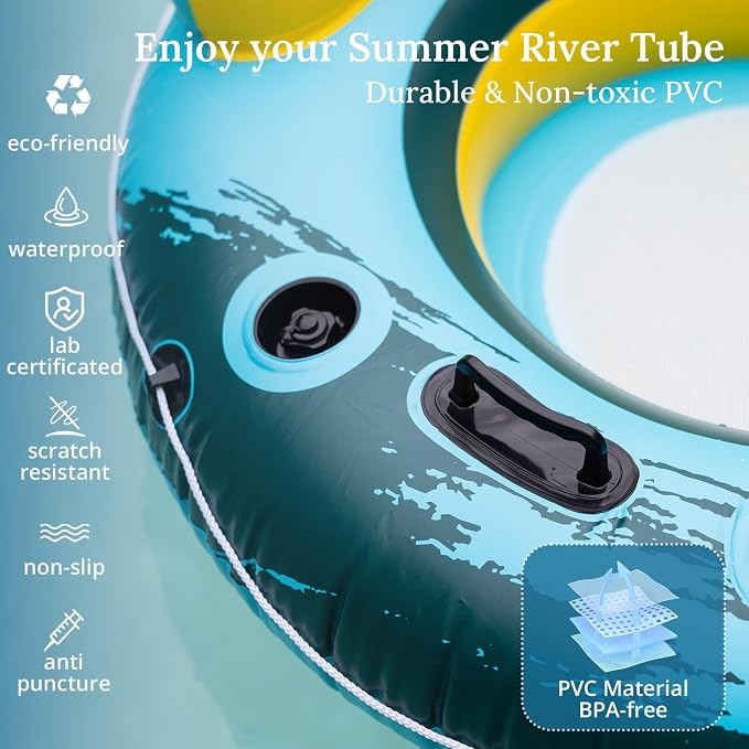 River Tubes for Floating Heavy Duty Inflatable Floating Lounger Premium River Water Rafts Pool Float with Cup Holder Above Lake for Adults