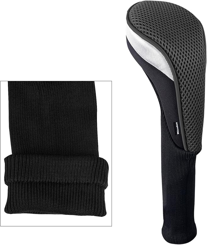 Andux 3pcs/Set Golf 460cc Driver Wood Club Head Covers Long Neck | for Driver Fairway Wood with Interchangeable No. Tags Mesh Breathable material Coloured Piping Pull-On Closure