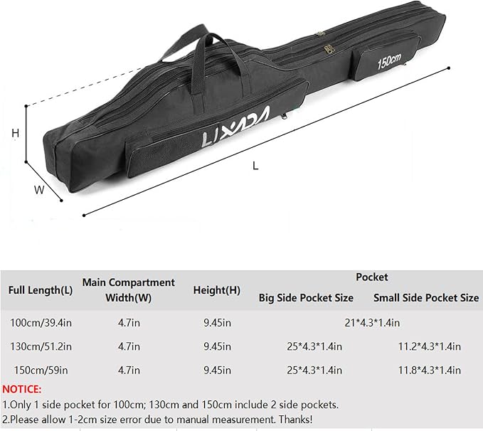 Lixada Portable Fishing Bag Folding Fishing Rod Reel Bag Outdoor Fishing Carrier Bag100cm/130cm/150cm