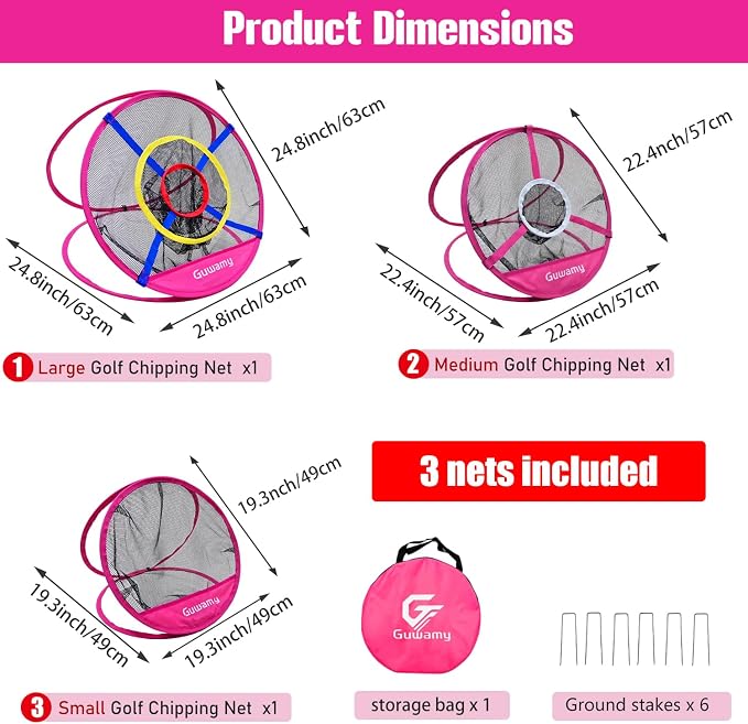 Set of 3 Golf Chipping Nets (3 Sizes) - Pop-Up Practice Targets for Indoor & Outdoor