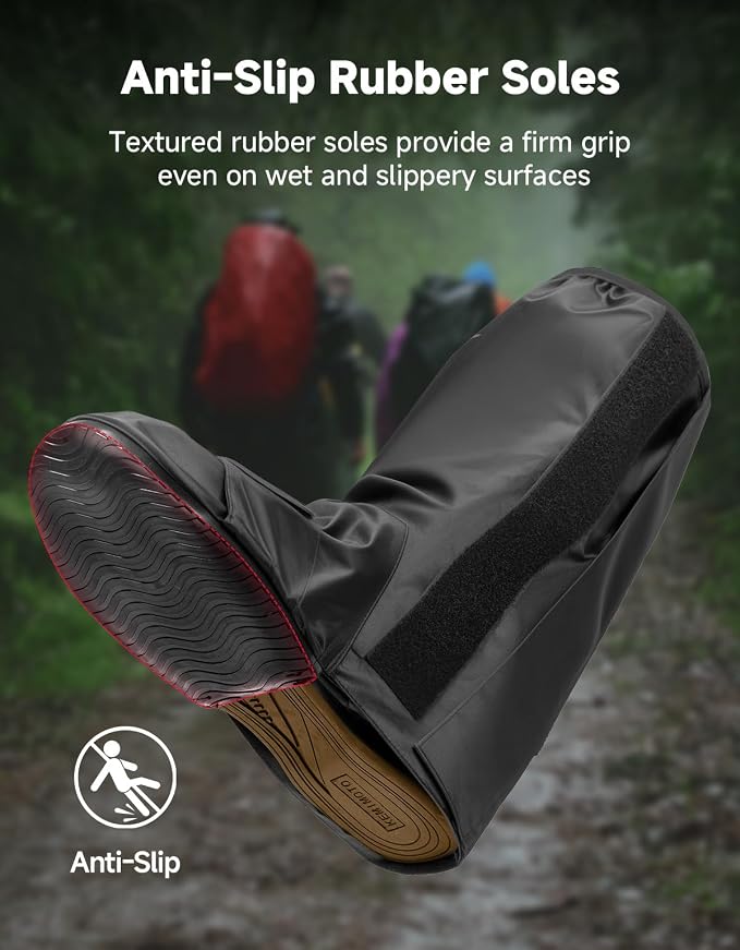 KEMIMOTO Waterproof Half-Sole Rain Shoe Covers, Boot Covers with Waterproof Zipper, Non-Slip, Men Rain Gear Reflector, Black