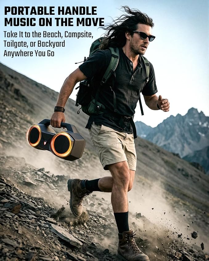 OZJ Bluetooth Speaker Outdoor Loud: 80W(Peak) with Bass, Portable Wireless Speaker with IPX7 Waterproof, 20H Playtime, RGB Lights, TWS for Outside, Beach, Work (Black)
