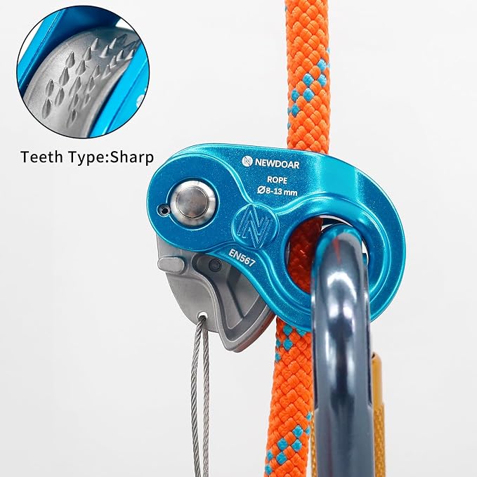 NewDoar Rope Grab Lightweight Rope Clamp Ascender Riser Adjuster Fits 8-13mm Rope Self-Locking Grip for Rock Climbing,Protection Rescue,Rappelling,Gear Equipment-Sharp Teeth