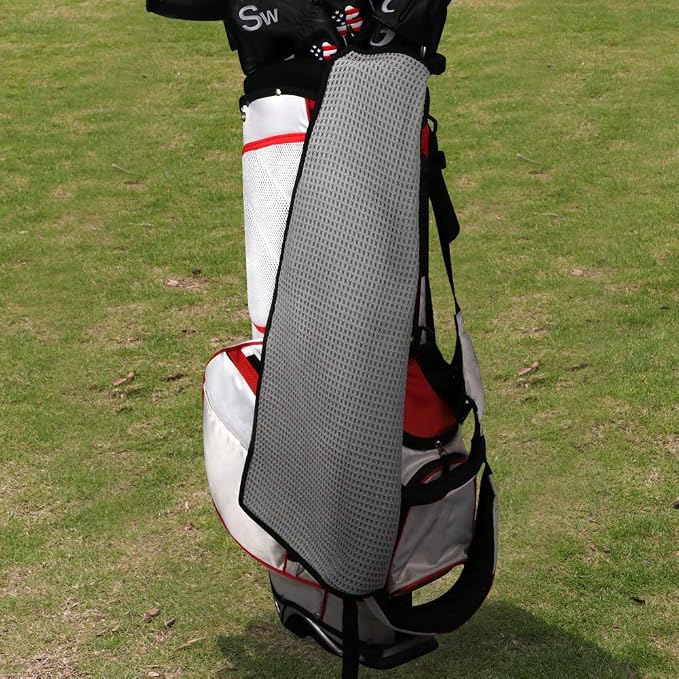 12pcs Synthetic Leather Golf Iron Head Covers Set + Golf T-Towel with Snap Closure, Waffle Pattern Golf Cleaning Towels for Golf Bags