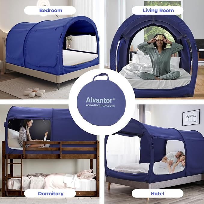 Alvantor® Bed Canopy Bed Tents Dream Tents Privacy Space Twin Size Sleeping Tents Indoor Pop Up Portable Frame Curtains Breathable Grey Cottage (Mattress Not Included) Reducing Light