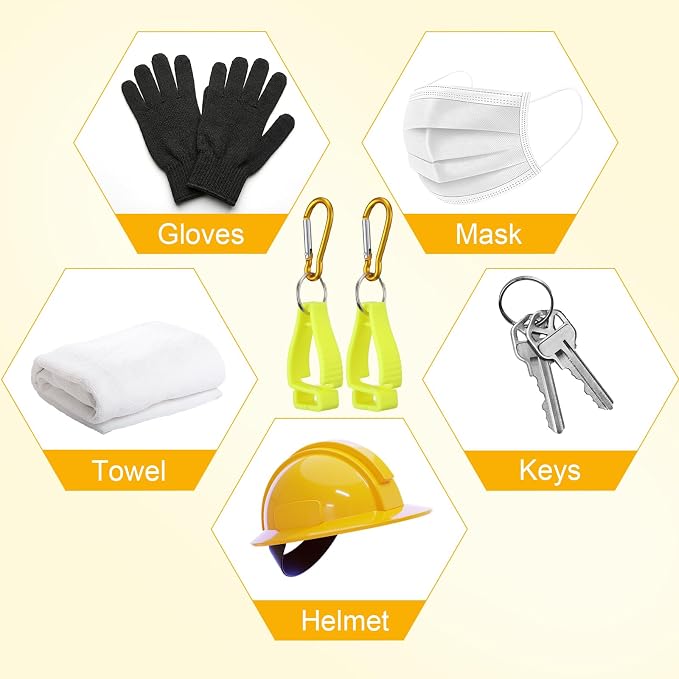Leinuosen 18 Pcs Yellow Glove Holder Clips Bulk for Work Large Glove Holder Clips Safety Gloves Keepers for Worker Construction Tool Belts Hard Hats