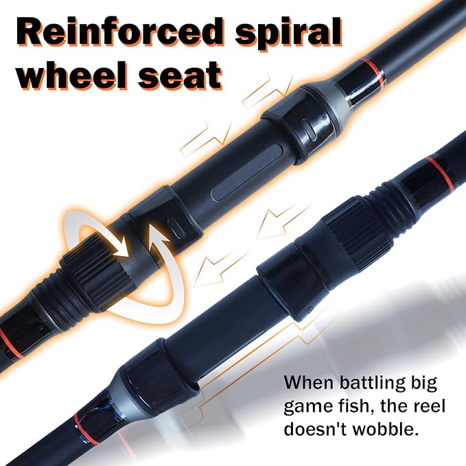 Surf Fishing Rod 9'/10'/11'/12', Carbon Fiber Graphite Spinning Rod 3-Piece Travel Rod with 2 Tips, Includes Pompano Rig & High-Strength Wire Leaders for Saltwater Beach Surf Casting