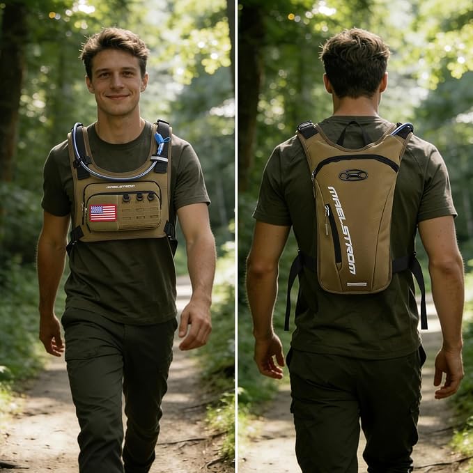 Maelstrom Hydration Vest with 2L Water Bladder Backpack for Running Hiking | Chest Pack, BPA-free, High Flow Bite, Reflective Stripe, Helmet Buckle, Detachable, Breathable Pad, for Cycling, Marathon