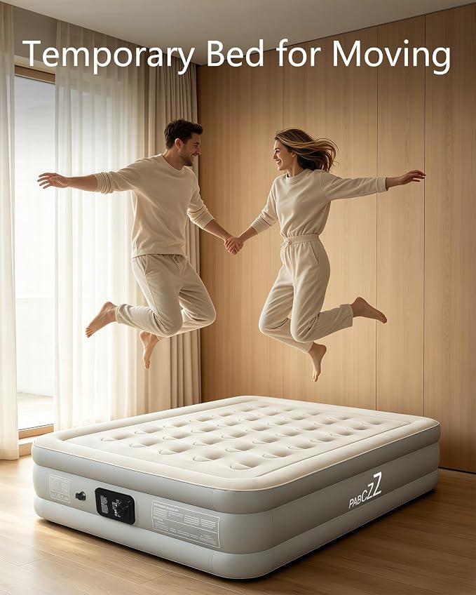 air Mattress Queen with Built in Pump – 18-Inch Thickened Inflatable Mattress for Easy Travel, Supports Up to 650 Pounds Pounds (Light Gray, Queen)
