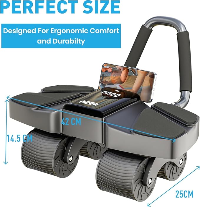 Ab Roller Home Gym Equipment – 4 Wheels Ab Wheel Muscle Roller with Built-in Tracker , 5Pcs Resistance Bands, Ankle Straps, Door Anchor, Handles, Travel Bag – Comfortable Elbow Support with Non-Slip Handles
