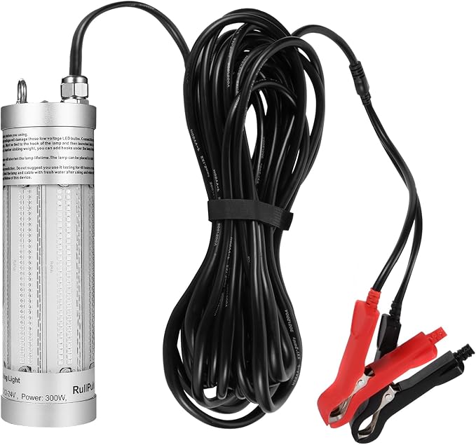 300W 36000lm Underwater Fishing Light, IP68 Waterproof Aluminum Super Bright Night Fish Attracting Submersible LED Lamp Lure Bait Finder for Freshwater Saltwater Sea Kayak Ice Dock (Blue)