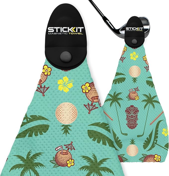 STICKIT Magnetic Golf Towel - Ultra-Absorbent Waffle Weave Microfiber & Removable Magnet - Golf Towel with Magnet for Bags, Clubs & Carts - Removes Dirt, Grass, & Debris from Club Face - 29” x 29”