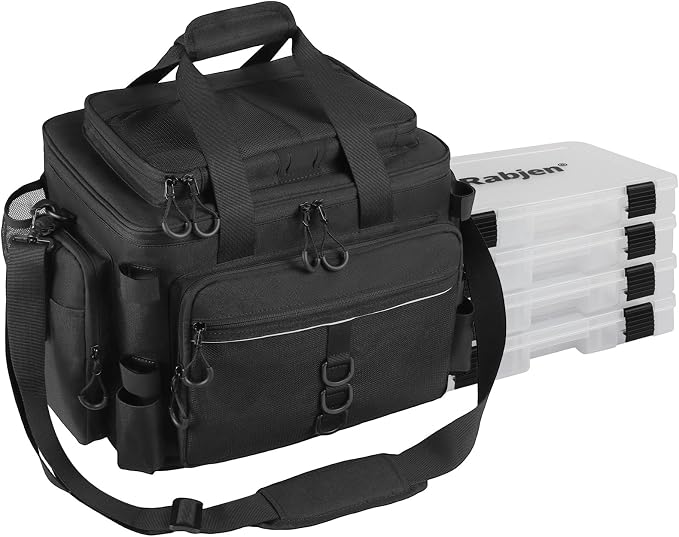 Rabjen Fishing Tackle Bag with Rod Holders & Cooler Main Compartment – Large Capacity Fishing Bag for Organized Gear Storage