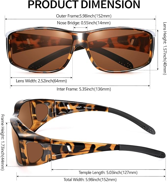 URUMQI Polarized Sunglasses Fit Over Glasses for Men Women, Wraparound Sun Glasses UV400 Protection for Driving Fishing