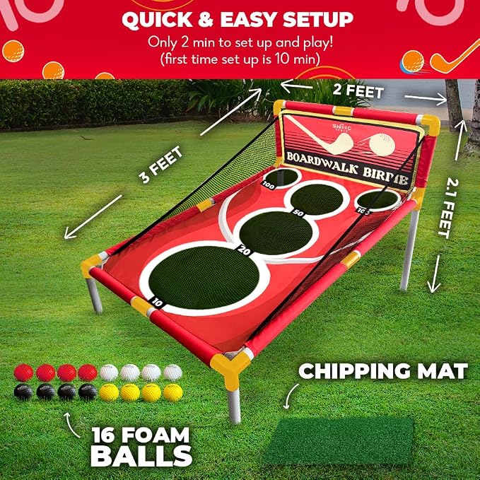 SWOOC Games - Boardwalk Birdie™ | Arcade Style Golf Game with Easy Setup & 10+ Games Included | Cornhole Golf Chipping Game | Indoor & Outdoor Activities for Adults and Family | Backyard Fun