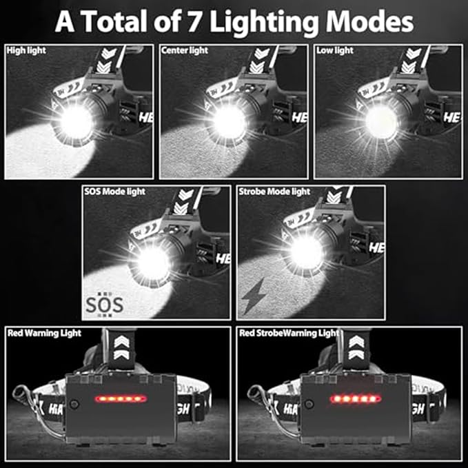 Headlamp Rechargeable 6Pack, 3000 Lumen Ultra-Light Bright Headlamp Flashlight with White Red Light, LED Headlight, 5+5 Mode for Outdoor Camping Fishing Running Hiking (1)