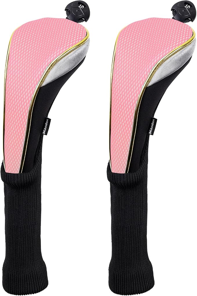 Andux 2Pcs/Set Long Neck Gold Golf Hybrids Club Head Covers with Dial No. Tag MT/HY13