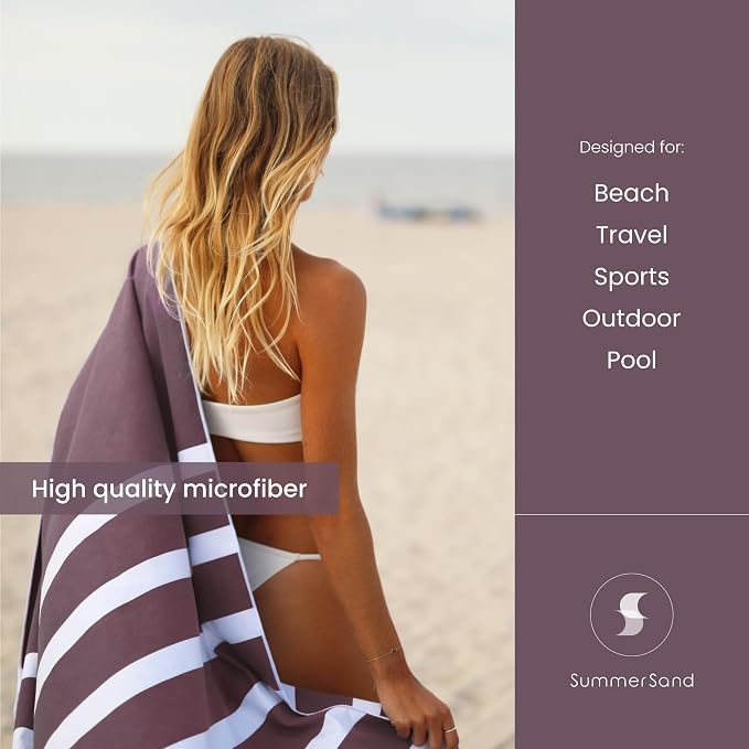 SummerSand Microfiber Beach Towel - Quick Dry, Sand Free - Compact and Lightweight for Travel - Recycled Materials - Travel Bag Included - Large Microfiber Towel (63x31.5in – Grape Purple)