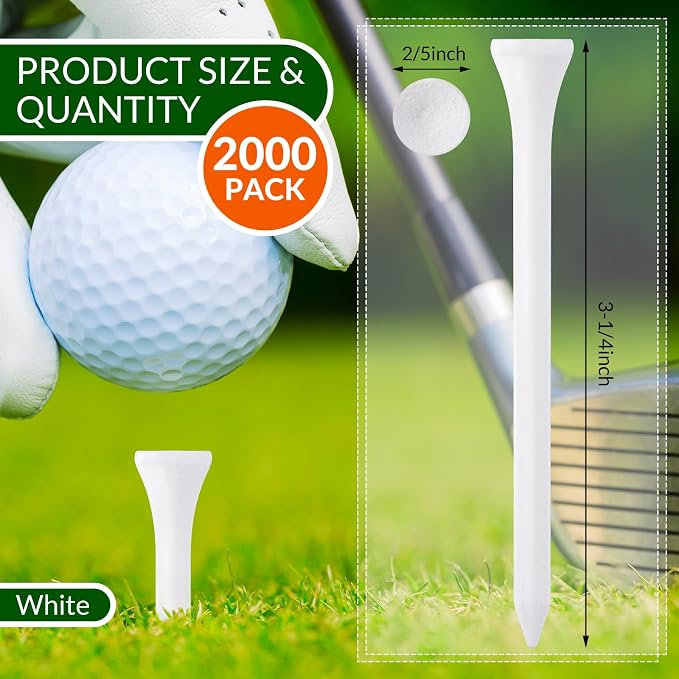 Mudder 2000 Pcs Bamboo Golf Tees Bulk Professional Golf Tees Reduce Friction Side Spin for Club Men Women Kids Accessories