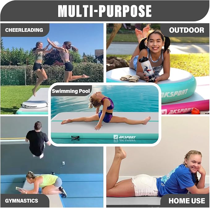 AKSPORT Inflatable Gymnatsics Mat Tumble Track 10ft 13ft 16ft 20ft 23ft Air Tumbling Mat with Air Pump for Home Use/Training/Cheerleading/Yoga
