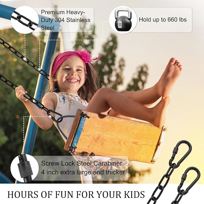 2 Pack 63in Hanging Swing Chain with 4 Carabiners, 660LB Capacity Hanging Kits Heavy Duty Hanging Chair Hardware for Hammock Swing Hanging Chair Punching Bags Sandbag Indoor Outdoor Yoga Gym (Black)